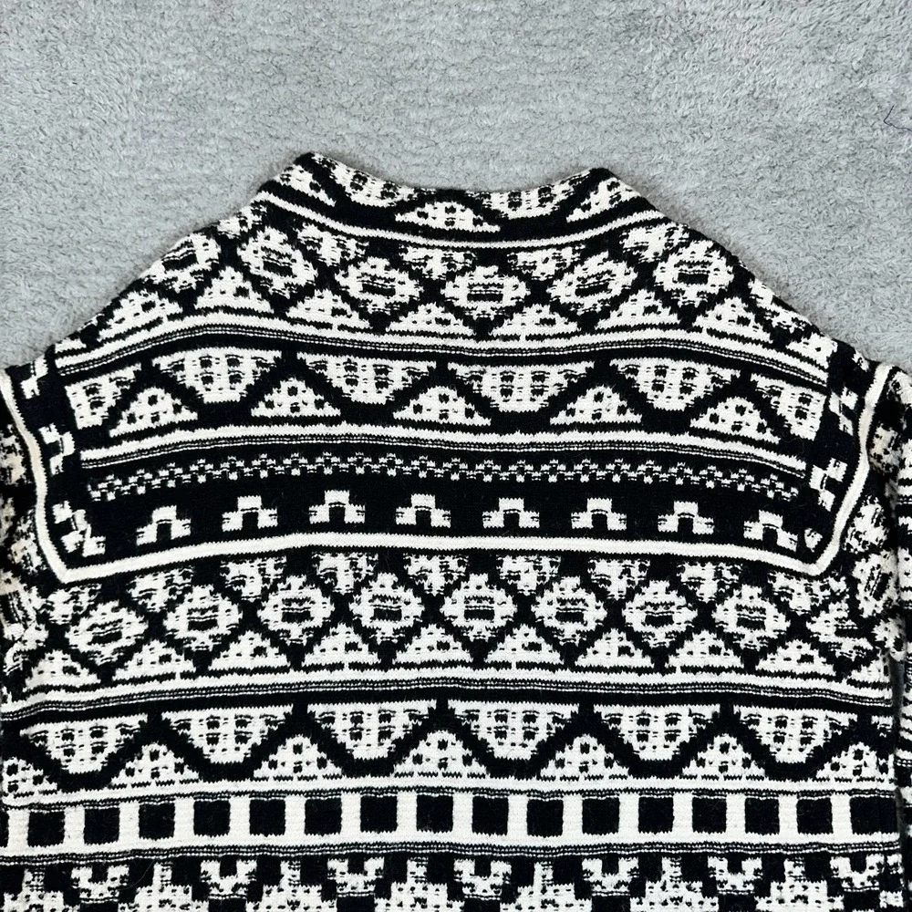 J.JILL Thick Knit Cotton Wool Blend Black & White‎ Pullover Mock Neck Sweater L
